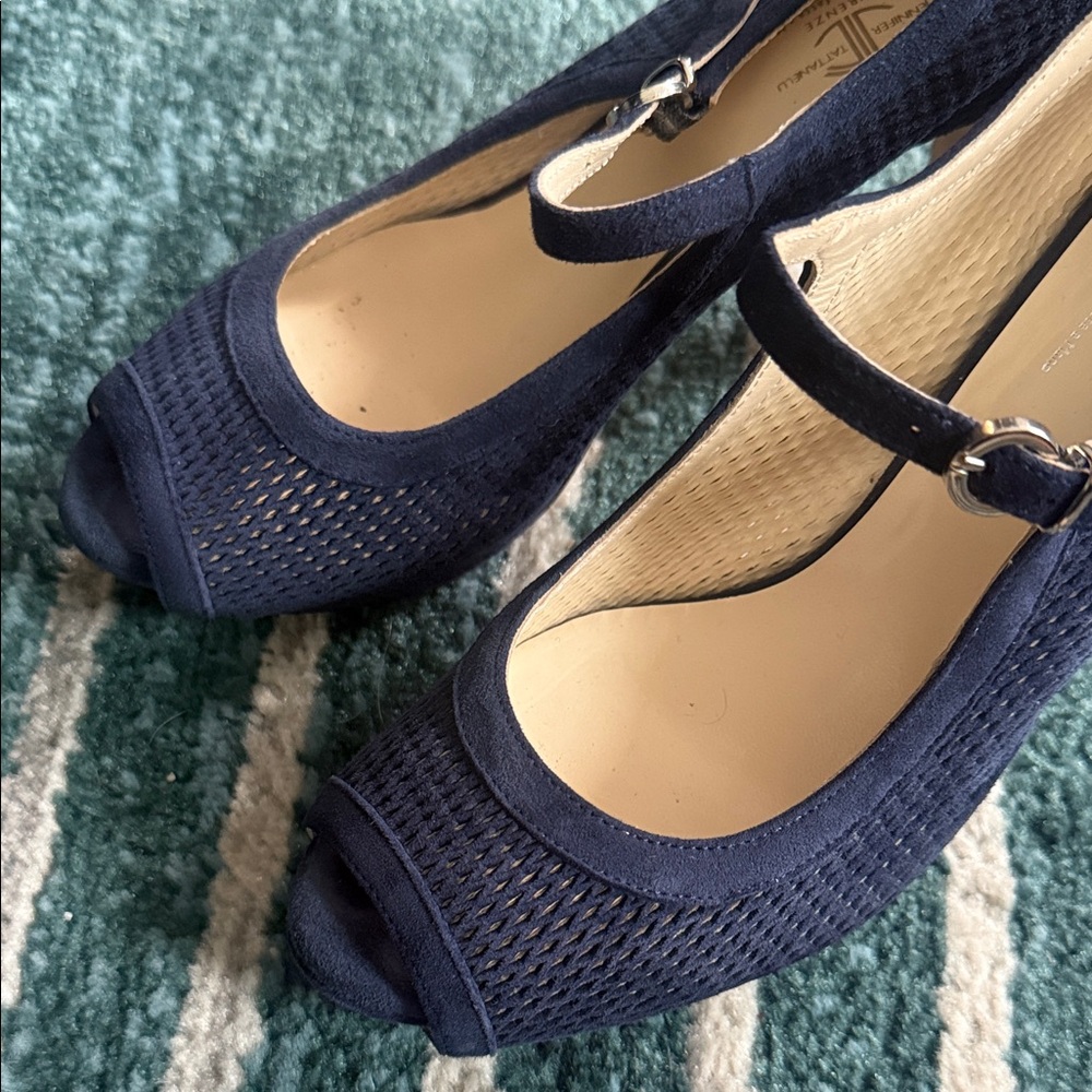 Navy Mary Jane Peep-Toe Heels for Women - Picture 2 of 10